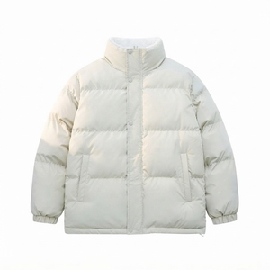 Unisex Winter Puffer <b>Jacket</b> Stand Collar <b>Thick</b> <b>Fleece</b> Lining Zipper Closure Casual Loose Fit Warm Outerwear - Product Image 2