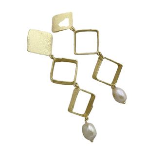 ต่างหูห้อยประดับมุกชุบทองต่างหูแฟชั่นแบบห้อยทำด้วยมือ - Product Image 1