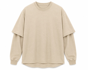 Camiseta de Hombre de Doble Capa, Tejida, Manga Larga, Oversize, 100% Algodón, Anti-Pilling, 220g, Estilo Urbano, Diseño Liso - Product Image 1