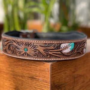 Nouvelle arrivée Western usiné à la main 100% collier de chien réglable en cuir véritable pour animal de compagnie personnalisé gravé rembourré chien chiot collier - Product Image 5