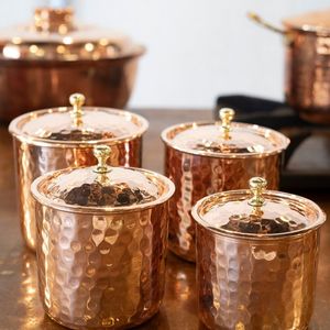 Handmade Copper Canister Set with Hammered Texture and Lid, Kitchen Storage Containers for Tea Coffee Sugar, Rustic Copperware - Product Image 3