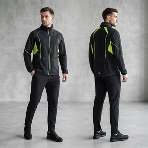 <b>Men</b> Black Lime Green Color Block Windbreaker <b>Jacket</b> Full Zip Mesh Panel Lightweight <b>Running</b> Sports <b>Jacket</b> - Product Image 3