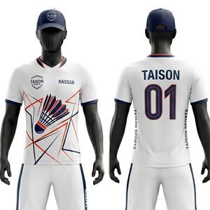 Maillot de badminton pour homme en polyester premium, respirant, avec empiècements géométriques bleus, logo personnalisé par sublimation, polo - Product Image 3