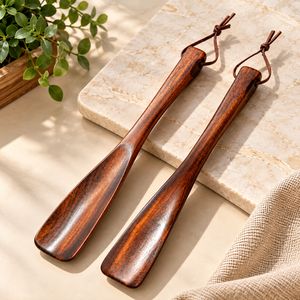 Lot de 2 Chausse-pieds en bois faits à la main, à long manche en noyer, avec boucle en cuir, aide à l'enfilage de chaussures de qualité supérieure, pour un port facile - Product Image 4
