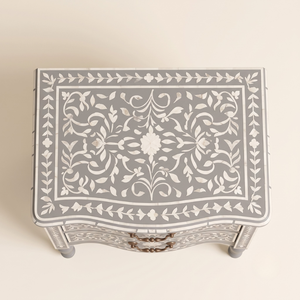 Handcrafted Floral bone inlay <b>side</b> <b>table</b> serving as a modern nightstand for home <b>bedroom</b> Furniture decor - Product Image 3