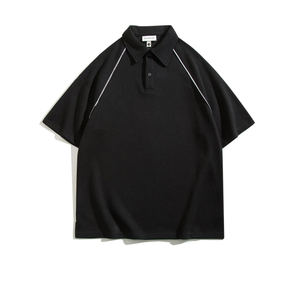 Polo de Manga Corta Negro para Hombre, Color Sólido, Hombros Caídos, Estilo Oversize, Camisetas Polo Modernas con Diseño Personalizado - Product Image 5