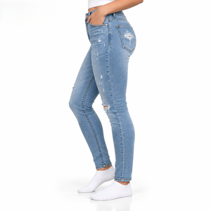Fabricante de Jeans True Blue para Mujer, Lavado Medio, Marca Privada para Marcas Casuales, Tallas S-XL, Bajo MOQ - Product Image 2