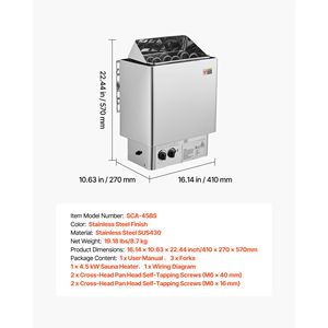 Stufa Elettrica per Sauna 4.5KW 240V con Staffa Pre-Forata, Adatta per Saune da 105-210 Piedi Cubi - Product Image 4