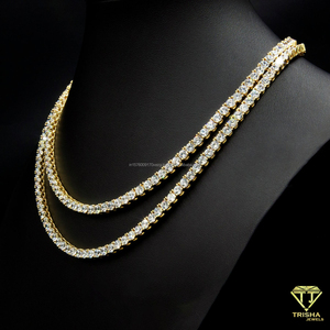 Collar de tenis de doble capa de plata de ley 925 con diamantes cultivados en laboratorio y diseño de cadena con piedras redondas, joyería llamativa para venta al por mayor - Product Image 2