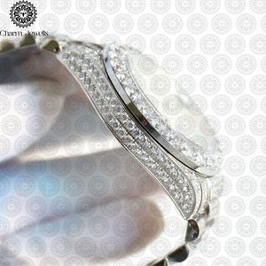 Montre de luxe pour femme Charm_Jewells en acier inoxydable, boîtier rond de 38 mm, lunette sertie de diamants, mouvement à quartz analogique, fermoir pliant - Product Image 3