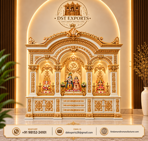 Ornate White & Gold Hand-Carved Wood <b>Pooja</b> <b>Mandir</b> for Home Royal Arch Design White & Gold Wooden Prayer Temple Home USA - Product Image 2