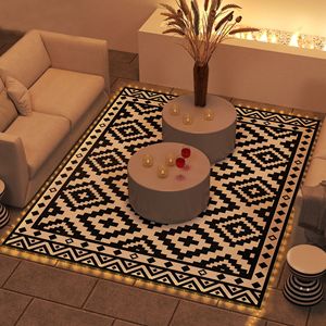 Tappeto in Plastica Reversibile Bianco e Nero con Luci LED 10 X 8, Tappeto da Esterno per Patio Resistente alle Intemperie ed Elegante - Product Image 2