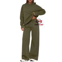 Ensemble de survêtement 2 pièces pour femme, style streetwear automne, couleur unie, coupe ample, décontracté, longueur intégrale, en polyester tricoté, bleu