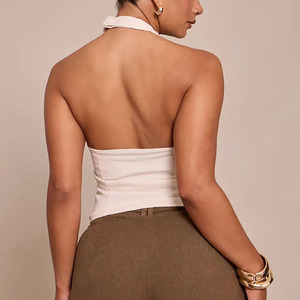 Top corsé beige con ojales metálicos y cordones para mujer, diseño hueco, faja moldeadora sin costuras para uso diario. - Product Image 3