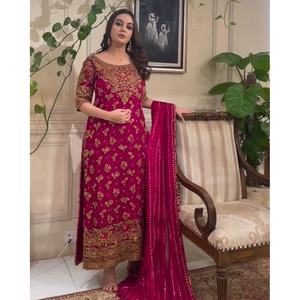 ATRACTIVE GEORGETTE BORDADO SECUENCIA TRABAJO TOP PANT CON DUPATTA ROSA - Product Image 1