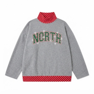 Sweat-shirt à col montant personnalisé de haute qualité, en molleton de coton épais à pois, avec broderie appliquée de lettres, pull à col montant - Product Image 4