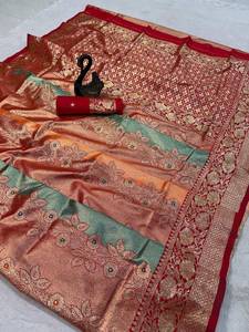 <b>Red</b> Banarasi Silk Saree For Women Luxury Zari Weaving Designer Wedding Party Wear Traditional Indian Ethnic Saree With <b>Blouse</b> - Product Image 6