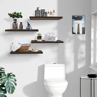 Étagère murale flottante en bois avec support métallique naturel, design minimaliste, niveau unique, forme rectangulaire, pour salle de bain et salon