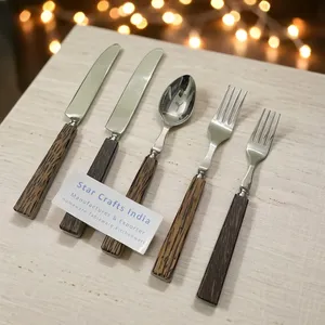 Real Natural Stainless Steel Handle American Style Back to School Flatware Handmade Cutlery Set with Salad Server Fork and Spoon - Product Image 2
