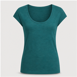 Camiseta ajustada de manga corta con cuello redondo color verde azulado para mujer WTS-0028 - Product Image 1
