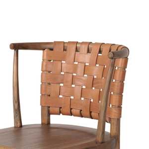 Silla de Comedor de Madera Maciza con Respaldo de Cuero Tejido, Silla Nórdica Escandinava para Cafetería, Hotel, Restaurante - Product Image 5