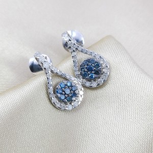 1.72 Cttw Round Cut White & Color Enhanced Blue Natural Diamond Tear Drop <b>Earrings</b> for Women in 925 Sterling Silver, Push <b>Back</b>, - Product Image 1