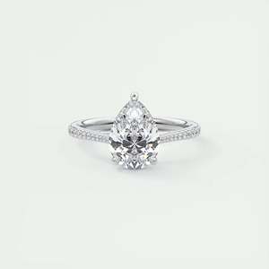 Anillo de Compromiso Solitario con Diamante Cultivado en Laboratorio de 2.25 Quilates en Forma de Pera, con Engaste de Oro Blanco de 14k y Pavé Catedral - Product Image 2