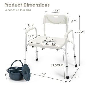 Sedia Comoda 3-in-1 per Anziani/Disabili, Robusta, 86,36 cm x 53,34 cm x 89,92 cm - 99,21 cm, con Secchio Rimovibile, in Acciaio Leggero e Resistente - Product Image 2