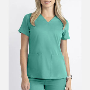 Vêtements de travail médicaux personnalisés en gros avec logo, hauts de blouse à col en V, uniformes d'infirmière pour femmes - Product Image 1