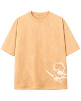 T-shirt personnalisé beige avec motif anime samouraï pour homme, en coton, coupe oversize, streetwear, imprimé, décontracté, été, avec logo personnalisé, fabricant OEM