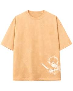 Camiseta Personalizada con Gráfico de Samurai Anime en Color Beige para Hombre, de Algodón, Estilo Urbano, Estampada, Informal, de Verano, con Logotipo Personalizado, Fabricante OEM - Product Image 1