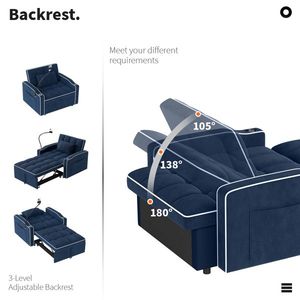 Fauteuil-lit escamotable en velours côtelé avec oreiller, porte-gobelet en acier inoxydable brossé, support de téléphone et port de chargement USB pour salon - Product Image 5