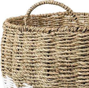 Handmade Round Seagrass Storage <b>Basket</b> with Handles, Two-Tone <b>Woven</b> <b>Basket</b> for Home Organization Made in Vietnam - Product Image 2