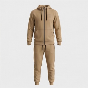 Survêtement kaki à capuche pour homme, sweat-shirt et pantalon de jogging à fermeture éclair intégrale, couleur unie, vêtements de sport décontractés avec poches latérales, tenue d'automne - Product Image 1