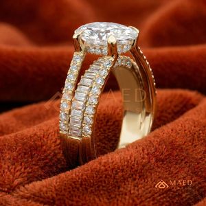 14K Yellow Gold Round Cut Moissanite Three <b>Stone</b> Engagement Ring Luxury Bridal Jewelry USA Trending Gift - Product Image 6