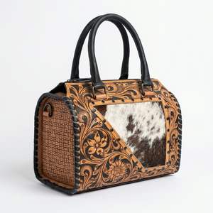 Bolsa de Viaje de Cuero Genuino 100% Hecha a Mano, de Primera Calidad, con Pelo de Vaca, Tallada a Mano, Resistente al Agua, Estilo Weekender Speedy - Product Image 1