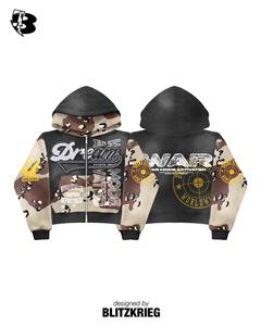 Sudadera con capucha y cremallera Black Camo War Mode |   Chaqueta con Capucha y Estampado Gráfico Extra Grande |   Chaqueta Táctica de Estilo Urbano de la Marca Studios, Etiqueta Privada OEM - Product Image 3