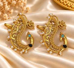Pendientes Colgantes de Acrílico con Cuentas y Filigrana de Pavo Real, Bañados en Oro, para Joyería de Boda y Festivales - Product Image 2
