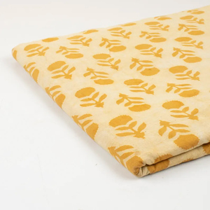 Tela de Algodón Estampada a Mano con Diseño Floral Color Mostaza, Ecológica, Ligera, 90 GSM, 43/44 Pulgadas de Ancho, para Vestidos de Niña y Decoración del Hogar - Product Image 3