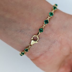 Emerald Claw Prong Tennis Bracelet 925 Sterling Silver 14K Gold Plated Fully Customizable Luxury Jewelry - Product Image 3