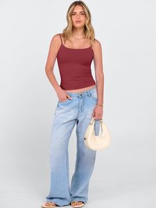Camiseta Básica para Mujer, Tejido Acanalado, Elástica, Suave, Ligera, Transpirable, Cómoda, Sin Mangas, Corte Ajustado, Informal, para Uso Diario - Product Image 4