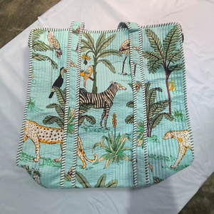 Jungle Print Quilted Cotton Fabric Tote <b>Bag</b> Handmade Reusable Eco Friendly Shopping Carry <b>Bag</b> Perfect <b>Gift</b> for Daily Use - Product Image 1