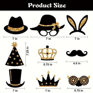 Kit di 24 Accessori per Foto Booth Oro e Nero per Feste di Compleanno, Matrimoni, Lauree, Balli di Fine Anno, Capodanno, Ramadan - Product Image 2