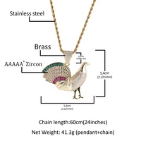 Colliers pendentifs Iced Out Hip Hop avec coq haïtien, en zircone cubique taille baguette et plumes de queue aux couleurs du drapeau, bijoux de charme pour les fans de la culture streetwear