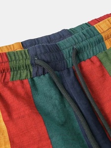 Conjunto de Camisa y Pantalones Cortos de Verano para Hombre, Camisa a Rayas Coloridas y Pantalones Cortos Transpirables de Algodón para Hombre - Product Image 6