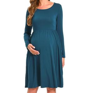 Camiseta de Maternidad de Manga Larga de Color Sólido, Vestido de Embarazo, Ropa de Maternidad 100% Algodón Transpirable Estampado - Product Image 1