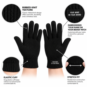 Gants d'hiver noirs en tricot, doux, chauds, thermiques, à doigts entiers, antidérapants, extensibles, pour hommes et femmes, sports de plein air - Product Image 6
