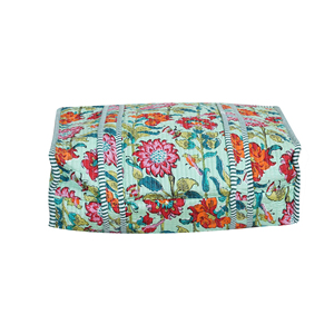 Sac fourre-tout en coton matelassé vert à imprimé floral bohème, ouverture supérieure, léger et durable pour les voyages, la plage et le shopping, toutes saisons - Product Image 4