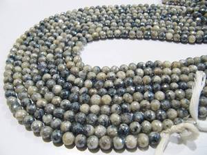 Perles rondes facettées en argentite grise naturelle de 6-7 mm, brin de perles de 15 pouces - Product Image 2