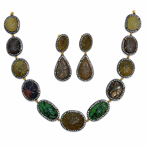 Juego de Collar de Lujo en Plata 925 Chapado en Oro con Kundan Verde y Polki para Mujer, Regalo de Boda, Joyería Tradicional - Product Image 2
